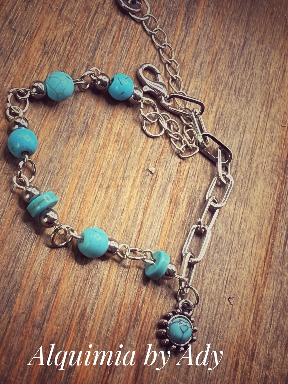 Silver sun dainty turquoise summer beaded bracelet
